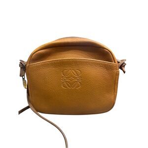 LOEWE Camel Leather Brown Strap Roeva Anagram Shoulder Crossbody Bag Pouchette